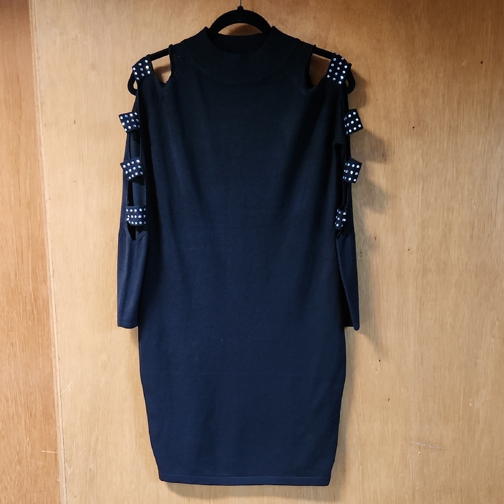 Black Cold Shoulder Dress with Studded Detail